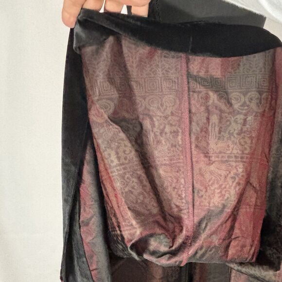 Vintage MSK Floral Velvet Flocked Skirt Black On Burgundy Whimsigoth Y2K - Picture 5 of 9
